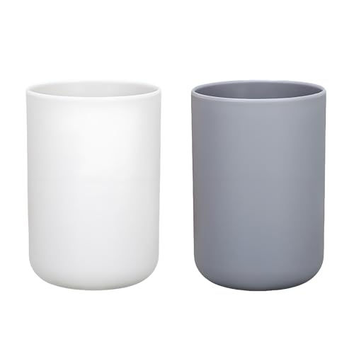 2 Pieces Plastic Bathroom Tumbler Cup Toothbrush Holder Organizer Tumbler Cups for Bathroom Vanity,300ml(White & Grey)