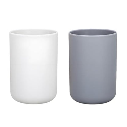 2 Pieces Plastic Bathroom Tumbler Cup Toothbrush Holder Organizer Tumbler Cups for Bathroom Vanity,300ml(White & Grey)