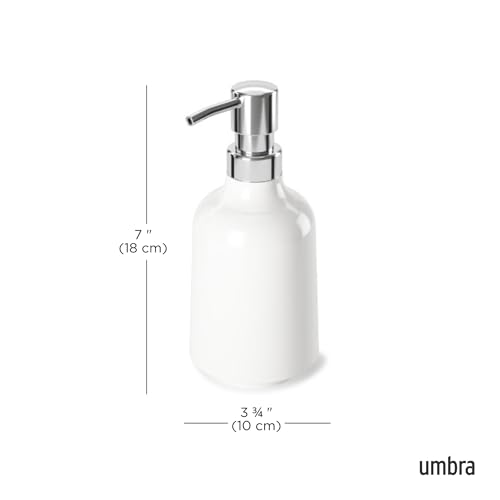 Umbra Step Soap Pump, Refillable Hand Soap Dispenser, 13 OZ, White | Melamine construction, glossy finish, durable for busy homes, kitchen or bathroom