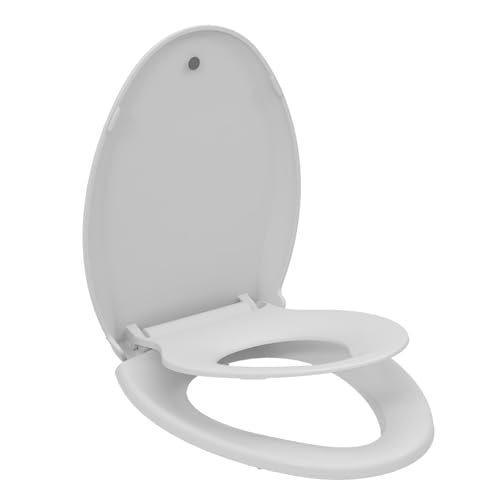 19" Elongated Toilet Seat with Built-In Potty Training Seat, Soft Quiet-Close Lid with Non-Slip Design, Magnetic Kids Seat in White, Easy to Install and Clean - color: White, with Toddler Seat, size: Elongated (19″)