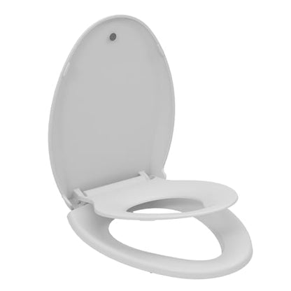 19" Elongated Toilet Seat with Built-In Potty Training Seat, Soft Quiet-Close Lid with Non-Slip Design, Magnetic Kids Seat in White, Easy to Install and Clean - color: White, with Toddler Seat, size: Elongated (19″)