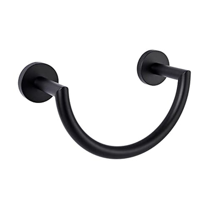 HouseAid Stainless Steel Towel Ring for Bathroom, Hand Towel Holder, Modern Semi-Circular Hand Towel Rack, Wall Mounted, Matte Black - color: Matte Black