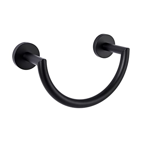 HouseAid Stainless Steel Towel Ring for Bathroom, Hand Towel Holder, Modern Semi-Circular Hand Towel Rack, Wall Mounted, Matte Black - color: Matte Black