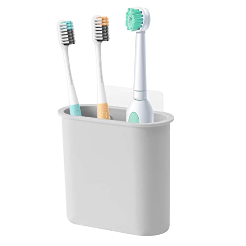 Toothbrush Holder Wall Mounted for Bathroom, Wall Toothbrush Holders for Electric Toothbrush, Toothpaste, Razor, Self Adhesive Wallmount Organizer (Grey - color: Grey-1
