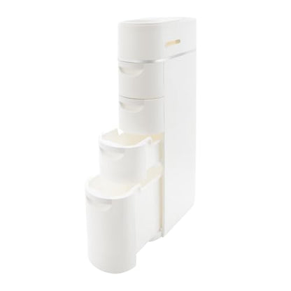 4-Tier Slim Freestanding Bathroom Storage Cabinet with 4 Drawers | 16×7×37in, White, ABS, Narrow Body Design, Toilet Paper Storage Space, For Bathroom Kitchen Bedroom - size: 4-Tier