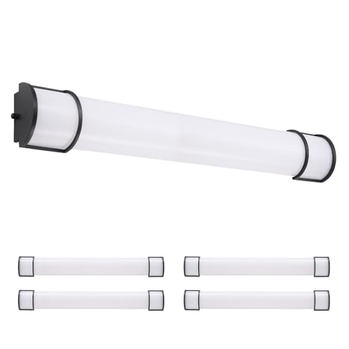 ASD LED 36" Vanity Flush Mount Light Fixture, Linear Bathroom Lighting Bar | 3CCT, Dimmable, Energy Star, ETL Listed | 30W 2650LM 3000-5000K 120V | Long Bath Wall Sconce Over Mirror | Black, 4 Pack - color: Black | Half Cylinder, size: 120V | 36 Inch (4pk
