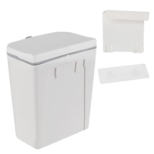 Zopnny Hanging Trash Can with Lid, 3.2 Gallon Under Sink Waste Bin | 12L Small Garbage Can for Cabinet Door or Wall Mount, Kitchen Compost Bin for Food Waste, White, 1 Pack