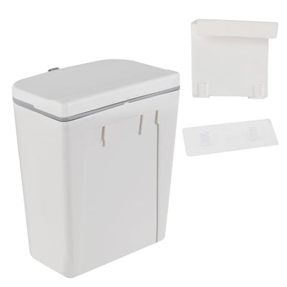 Zopnny Hanging Trash Can with Lid, 3.2 Gallon Under Sink Waste Bin | 12L Small Garbage Can for Cabinet Door or Wall Mount, Kitchen Compost Bin for Food Waste, White, 1 Pack