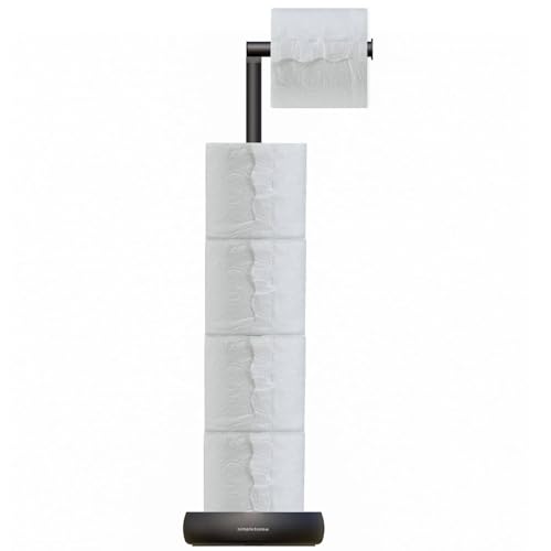Toilet Paper Holder Stand with 5 Roll Storage Weighted Base (Matte Black) | freestanding tp holder | silicone non-slip base | large storage capacity | tidy organized bathroom | 2mm thickened steel - color: Matte Black