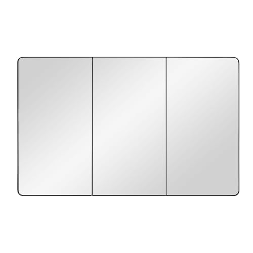 Bathroom Mirror Medicine Cabinet with Round Corner Framed Door 48 x 30 inch, Black，Recessed or Surface Mount, with Adjustable Glass Shelves - size: 48 x 30 inch