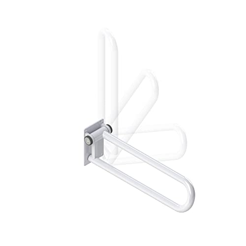 HEALTHCRAFT P.T. Rail 28" Left Side, Fold-Down Toilet Rail - White | Wall-mounted hinged toilet rail, folds flat when not in use - color: Powder Coat White, size: 28"