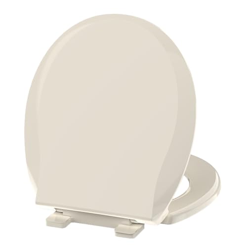 Toilet Seat Almond, Round 16.5 Inch, Soft Close, Modern Design, Fit for Most Toilet Bowl, Bottom Fixing, 2 Years Support - color: Almond, size: Soft Close