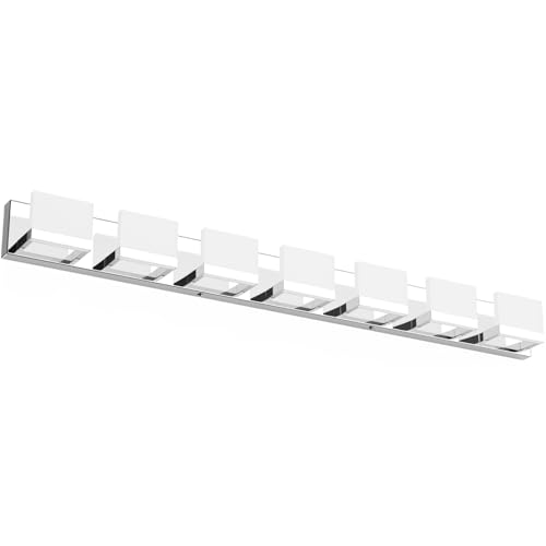 Tipace LED Modern Bathroom Vanity Light Fixtures, 7 Lights Chrome Vanity Lighting for Bathroom Wall Lights Up and Down LED Light Fixtures Over Mirror(White Light 6000K) - color: Chrome, size: 7 Lights,48-inch