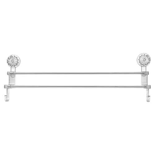 SEWACC Wall-Mount Double Rod Towel Rack with Suction Cups 58.8cm Gray Bathroom Towel Organizer and Holder with Hooks for Wet and Dry No Drilling Installation