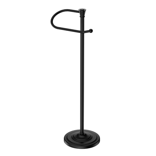 Toilet Paper Holder Free Standing, 25” H Stainless Steel Black Toilet Paper Stand, Weighted Base Floor Tissue Roll Holder for Bathroom,Toilet Roll Stand - color: Black
