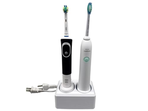 2 Slot Family Electric Toothbrush Charger Holder and Bathroom Organizer, for Select OralB and Philips Sonicare Tooth Brush Chargers (See Compatability Image), Countertop Stand or Wall-Mounted, White - size: 2 Openings
