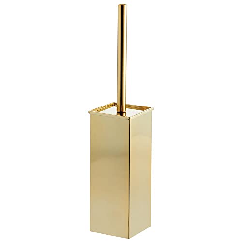 mDesign Steel Square Modern Toilet Bowl Brush and Holder for Bathroom Storage and Organization, Compact Free-Standing Design, Covered Brush - Sturdy, Deep Cleaning - Citi Collection - Soft Brass - color: Soft Brass