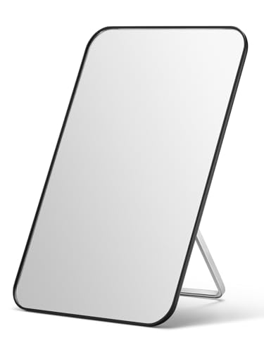 OMIRO 8 x 5 in Desk Makeup Mirror with Stand and Hanging Hole, Black | Table Mirror with Foldable Bracket, Travel Mirror for Men and Women, Shaving and Travel, Distortion-Free Reflection - color: Black, size: 8"L x 5"W