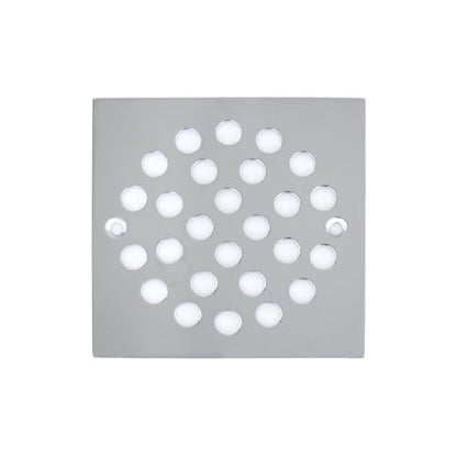 4 Inch Square Screw-in Shower Drain Cover Chrome | 304 stainless steel, large flow anti-clog structure, replaceable grate with matching screws for bathroom floor drain - color: Chrome