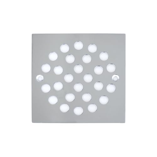 4 Inch Square Screw-in Shower Drain Cover Chrome | 304 stainless steel, large flow anti-clog structure, replaceable grate with matching screws for bathroom floor drain - color: Chrome