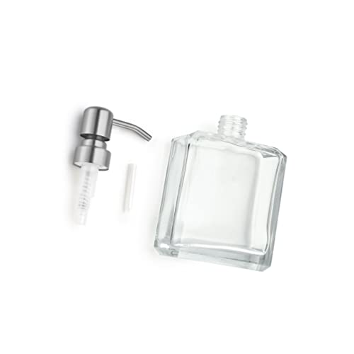 Square Clear Glass Dish Soap Dispenser, Antique Design Refillable Hand Soap Dispenser with Rust Proof Stainless Steel Pump, 13.5 oz Lotion Dispenser for Bathroom Vanity, Kitchen Countertop - color: Brushed Nickel, size: 13.5oz-Square