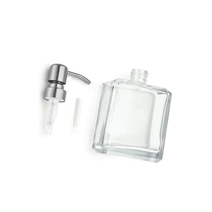Square Clear Glass Dish Soap Dispenser, Antique Design Refillable Hand Soap Dispenser with Rust Proof Stainless Steel Pump, 13.5 oz Lotion Dispenser for Bathroom Vanity, Kitchen Countertop - color: Brushed Nickel, size: 13.5oz-Square
