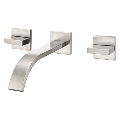 sumerain Brushed Nickel Bathroom Faucet Wall Mount Lavatory Faucet with Rough in Valve - color: Brushed Nickel