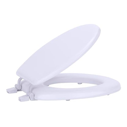 PowerSellerUSA Vinyl Round Toilet Seat, Adjustable Hinges Toilet Seats with Non Slip Grip Tight Bumpers, Standard Heavy Duty Plastic Bathroom Toilet Seat Close Lid Set, Silver - color: Silver - Vinyl, size: 17" Standard