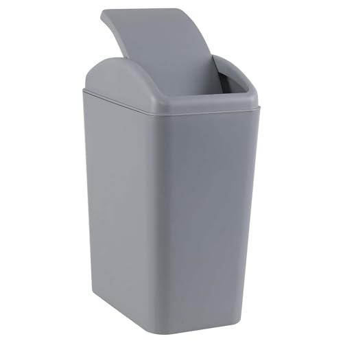 Slim Bathroom Trash Can with Swing Lid, 4.2 Gal Garbage Bin | Plastic Small Wastebasket, Space-Saving Narrow Bin for Under Sink, Desk, Kitchen, Bedroom, Office, Gray - color: Grey