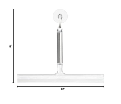 iDesign Forma Brushed Stainless Steel Squeegee, 12" x 8" | Suction Storage Hook - style: Modern