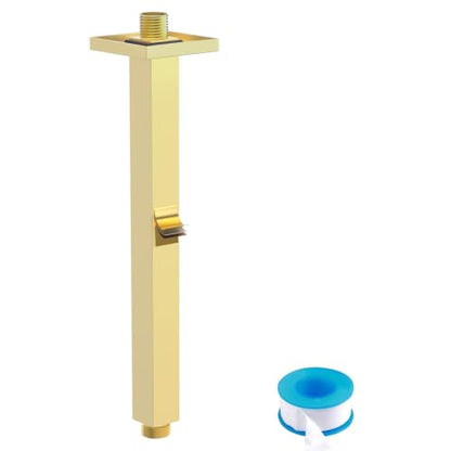 Enga Brass 12 Inch Ceiling Mount Shower Arm and Flange, Square Rain Shower Head Arm, Brushed Gold - color: Brushed Gold, style: 12 Inch