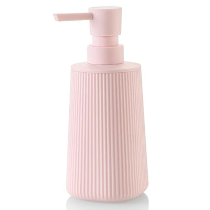 YAUKPH Small Soap Dispenser for Bathroom and Kitchen Matte Pink for Girls | Modern Farmhouse Striped Style Plastic Hand Soap Dish Soap Dispenser with Pump - color: Light Pink