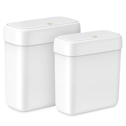 MOPALL 2 Pack Small Bathroom Trash Can with Lid, 3.2 Gallon / 11.5 L & 2.6 Gallon / 10 L Waste Basket with Pop-Up Lid, Slim Plastic Garbage Bin Dog Proof for Kitchen, Bedroom, Office, Toilet, White - size: 3.2 Gallon & 2.6 Gallon