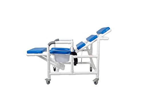 Institutional Grade Reclining Shower Commode Chair with Wheels – Padded Seat, Adjustable Backrest, Locking Casters, Footrest, Commode Pail – 325 lb Capacity | RCL-1