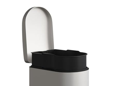 Garvee 1.6 gal / 6 L Metal Bathroom Trash Can with Lid, Slim Waterproof Garbage Can for Bedroom, Small Step-on Trash Bin with Inner Bucket, Rear Handle, Soft Close Lid, White - color: White, size: 1.6 Gallons