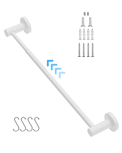 Adjustable White Towel Bar, Stainless Steel Towel Rod for Bathroom | Length 16 to 27.6 Inch, Wall Mounted Towel Rack, Shower Towel Hanger, Extendable Towel Rod for Washroom Kitchen with S Hooks - color: White