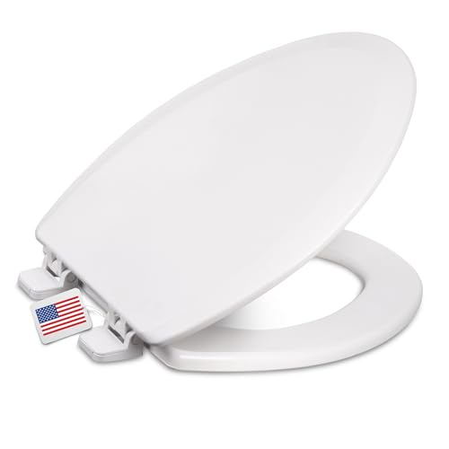 Centoco Heavy-Duty Elongated Toilet Seat, Wood Core/Plastic Finish, Crane | Wood Core with Scratch-Resistant Plastic Finish, Won't Crack or Fade, Made in the USA, DSAMAZ9-301 - color: Crane White, size: Standard Elongated
