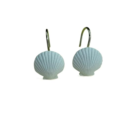 Twofish Home White Sea Shell Shower Curtain Hooks Anti Rust Shower Curtain Hooks Decorative Resin White Sea Shell Shower Curtain Rings Set of 12 - color: White