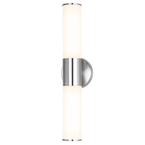 2-Light Bathroom Vanity Lighting Fixture, Brushed Nickel Wall Sconce with Opal White Glass, E26 Stocket Indoor Wall Lamp, Modern Mirror Light - color: White Glass-Silver, size: 1 Count (Pack of 1)