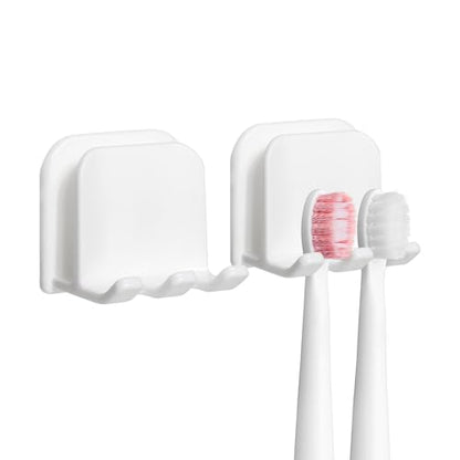 2-Piece Set of White self-Adhesive Wall-Mounted Waterproof Toothbrush Holders, Electric Toothbrush Holder for Bathrooms，Suitable for Bathroom Showers.