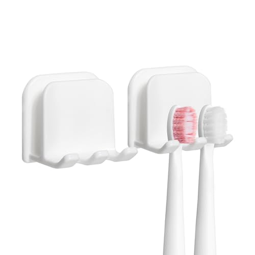 2-Piece Set of White self-Adhesive Wall-Mounted Waterproof Toothbrush Holders, Electric Toothbrush Holder for Bathrooms，Suitable for Bathroom Showers.