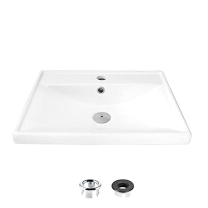 Stylish Drop in Bathroom Sink 20 1/4 x 16 Inch Porcelain Rectangular Bathroom Sinks Shiny Finish Smooth and Stain Resistant Surface with Chrome and Matte Black Overflow, P-210H - style: Modern