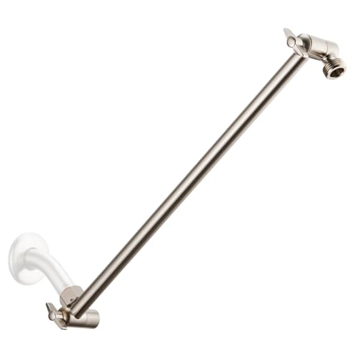 15 Inch Extra Long Adjustable Shower Head Extension Arm With Locking Set Screw, Singing Rain 304 Stainless Steel Angle Height Adjustable, G1/2 Universal Connector Compatible (Nickel Brushed) - color: 2. Nickel Brushed, style: 15 inch