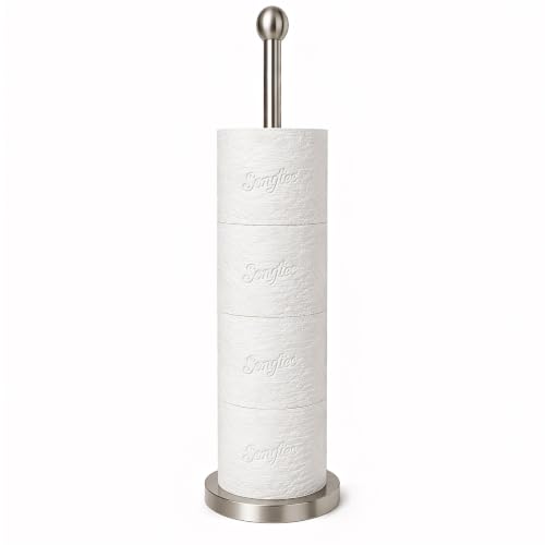 Songtec Toilet Paper Holder Stand with Reserve, Floor Standing Tisse Roll Holder for 4 Rolls, Compact Design Bathroom Toilet Paper Storage - Brushed Nickel - color: Brushed Nickle