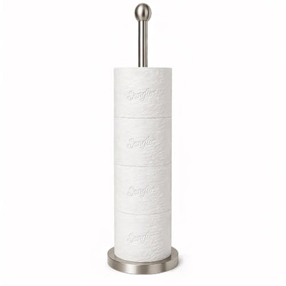 Songtec Toilet Paper Holder Stand with Reserve, Floor Standing Tisse Roll Holder for 4 Rolls, Compact Design Bathroom Toilet Paper Storage - Brushed Nickel - color: Brushed Nickle