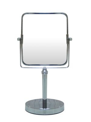 Free Standing Double Sided Tabletop Makeup Metal Vanity Mirror 1X and 3X Magnification, Square, Swivel Mirror for Desk, Bedroom, Bathroom Chrome Finish