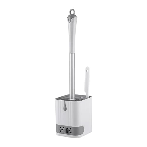 Toilet Bowl Brush and Holder,Toilet Brush with Crevice Cleaning Brushes,No Dead Corner Clean Wall Mounted Compact Toilets Brushes Set,Durable Bristles for Bathroom,RV(White Grey)