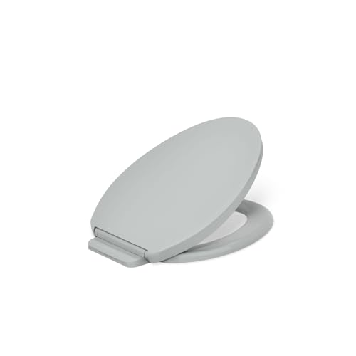 KOHLER K-26801-95 Impro ReadyLatch Quiet Close Elongated Toilet Seat, Grip-Tight Bumpers, New Home Essentials, Slam Prevention, Ice Grey - color: Ice Gray, size: Elongated