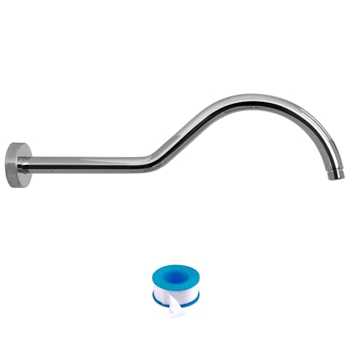Lordear Wall Mounted Shower Arm, 10 Inch Shower Pipe with Flange, 1/2 NPT S-Shape Shower Stem for Shower Head, Chrome - color: Chrome