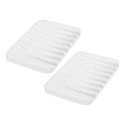 uxcell 2 Pcs Self Draining Silicone Soap Dish, Soap Tray with Drainage for Bathroom Shower Kitchen Sink, 4.5" x 3.1" x 0.4", White - color: White